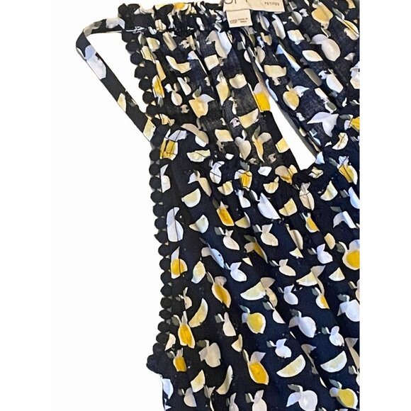 Ann Taylor Loft romper pom pom trim drawstring waist ruffle lemon halter - Picture 6 of 6